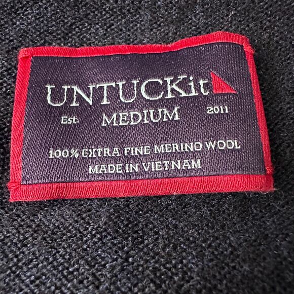 Untuckit Sweater Men’s Medium Blue 100% Merino Wool Long Sleeve V-Neck Pullover - Picture 6 of 10